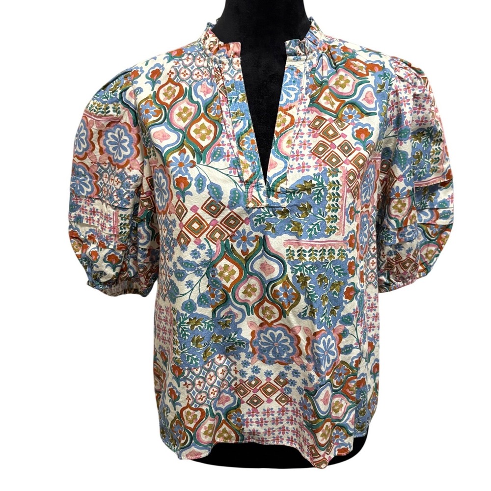 LaRoque Puff Sleeve Betsy Blouse Womens Multi Color Boho Cotton Top S